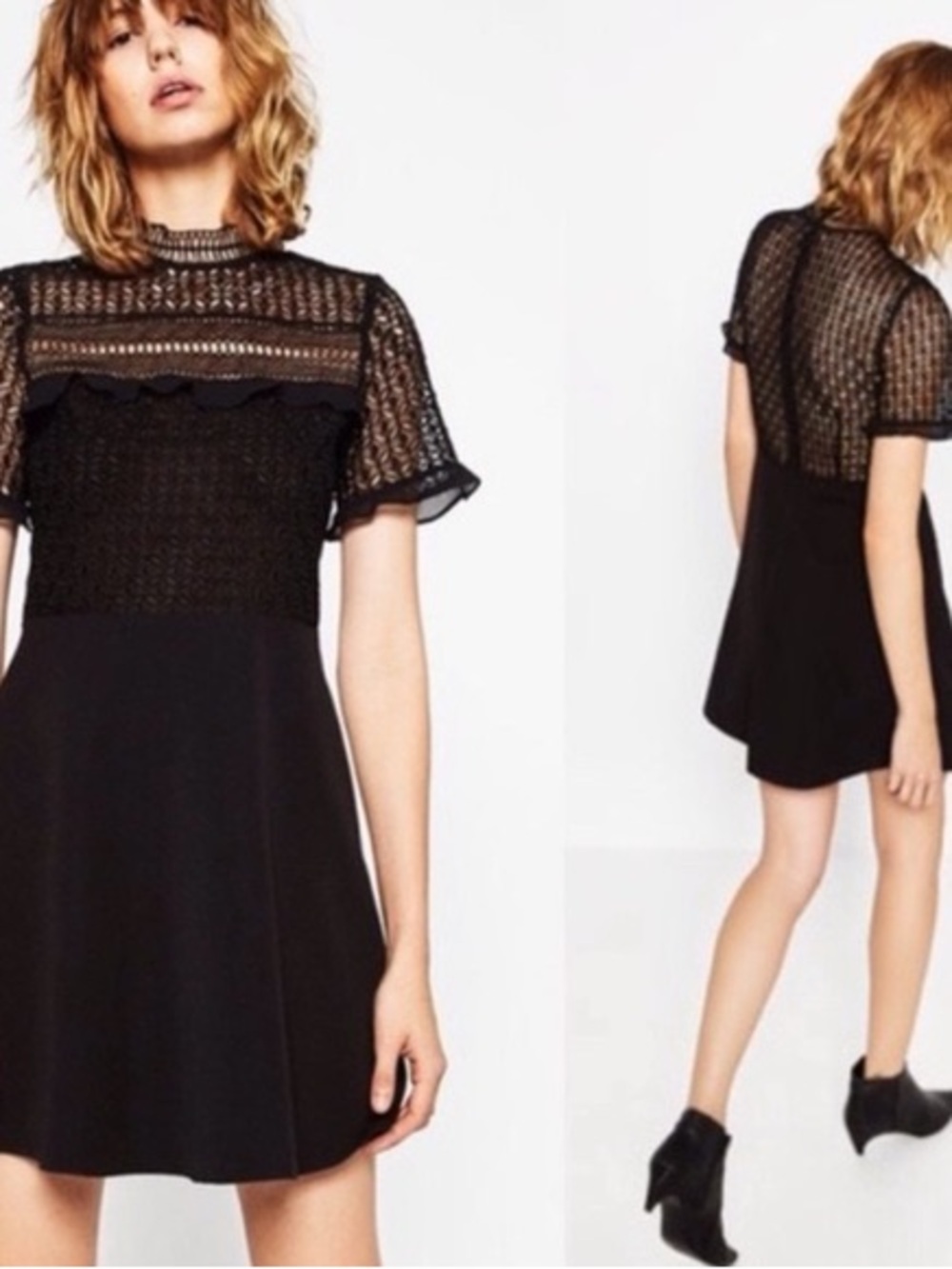 Zara Black Lace Yoke Mini Dress